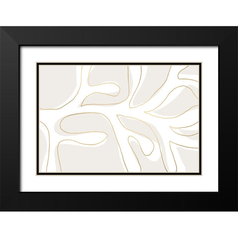 Abstract Twig White And Gold Black Modern Wood Framed Art Print with Double Matting by Uplusmestudio