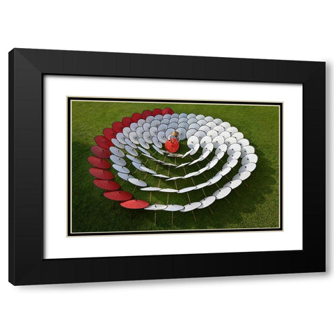 Red A White Umbrellas Black Modern Wood Framed Art Print with Double Matting by Aditya, Rawisyah