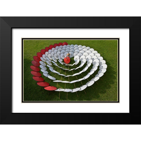 Red A White Umbrellas Black Modern Wood Framed Art Print with Double Matting by Aditya, Rawisyah