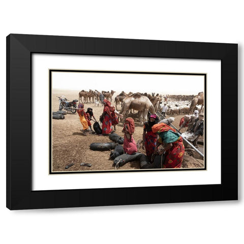 So Much ActIVity Around The Well At Borkou Desert-Tchad Black Modern Wood Framed Art Print with Double Matting by Molina, Elena
