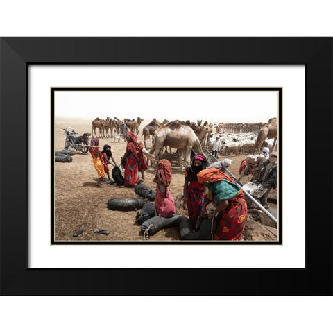 So Much ActIVity Around The Well At Borkou Desert-Tchad Black Modern Wood Framed Art Print with Double Matting by Molina, Elena