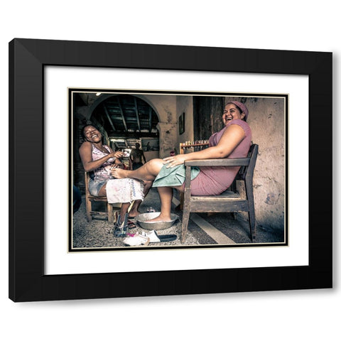 Pedicure In Santiago The Cuba Black Modern Wood Framed Art Print with Double Matting by Alcalay, Eyal