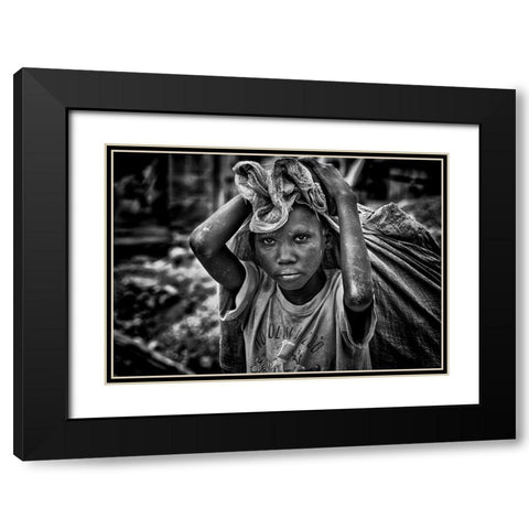 Child Working On Construction In The Streets Of Juba - South Sudan Black Modern Wood Framed Art Print with Double Matting by Inazio Kuesta, Joxe