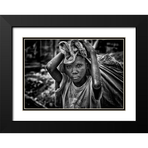 Child Working On Construction In The Streets Of Juba - South Sudan Black Modern Wood Framed Art Print with Double Matting by Inazio Kuesta, Joxe