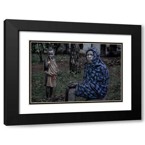 Surmi Tribe Man And Child - Ethiopia Black Modern Wood Framed Art Print with Double Matting by Inazio Kuesta, Joxe