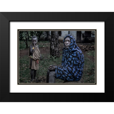 Surmi Tribe Man And Child - Ethiopia Black Modern Wood Framed Art Print with Double Matting by Inazio Kuesta, Joxe