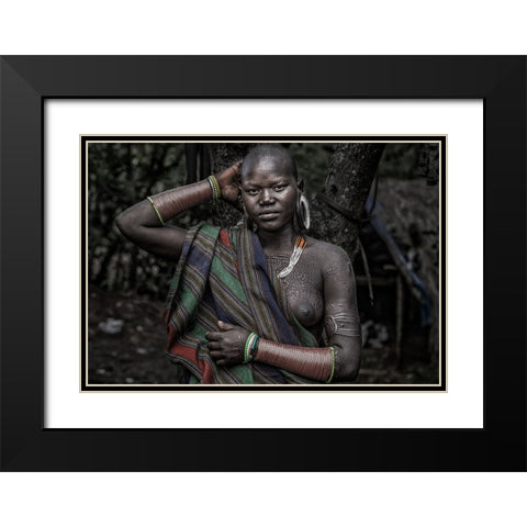 Surmi Tribe Woman - Ethiopia Black Modern Wood Framed Art Print with Double Matting by Inazio Kuesta, Joxe