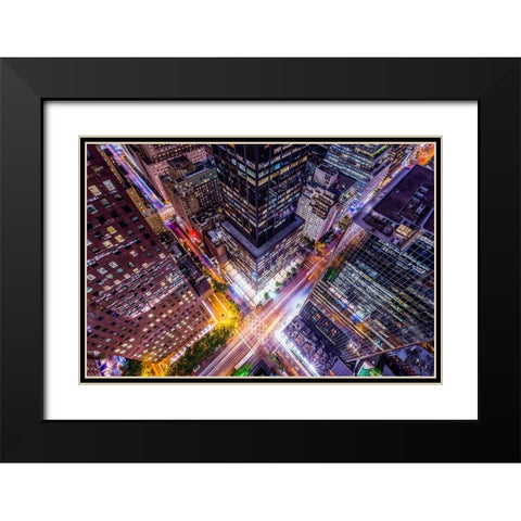 Electrify II - New York City Night Trails Black Modern Wood Framed Art Print with Double Matting by Harriman, Toby
