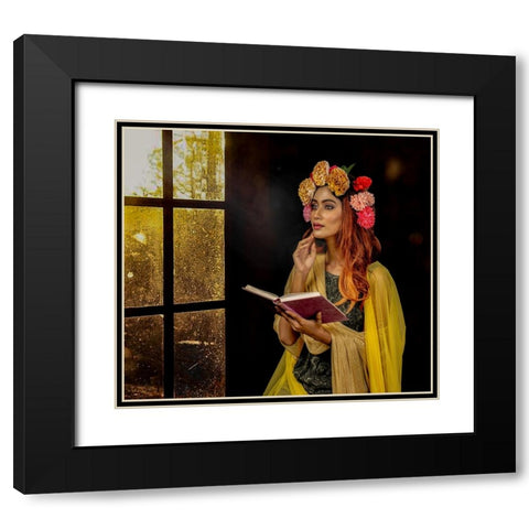 Lady By The Window Black Modern Wood Framed Art Print with Double Matting by Chattopadhyay, Debasish