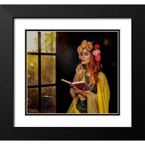 Lady By The Window Black Modern Wood Framed Art Print with Double Matting by Chattopadhyay, Debasish