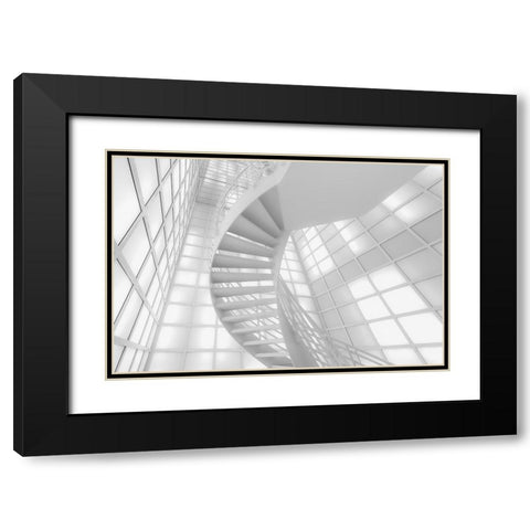 Stairs in White Black Modern Wood Framed Art Print with Double Matting by Bauer, Andreas