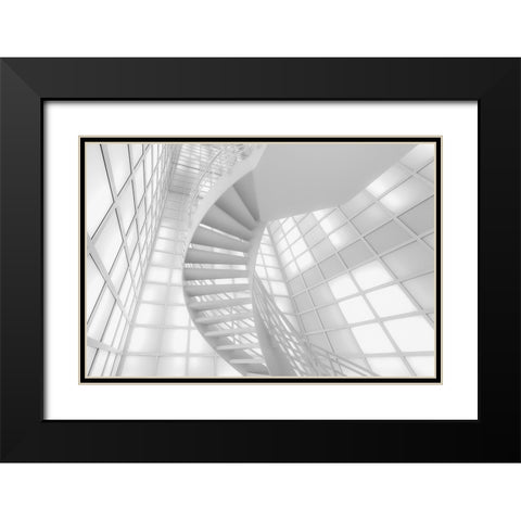 Stairs in White Black Modern Wood Framed Art Print with Double Matting by Bauer, Andreas