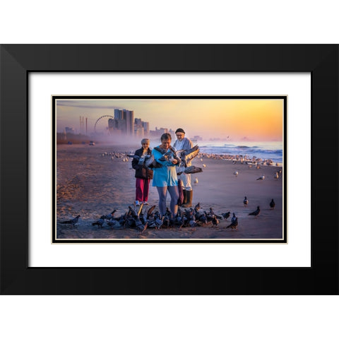 Bird Feeders Black Modern Wood Framed Art Print with Double Matting by Yang, Jianping