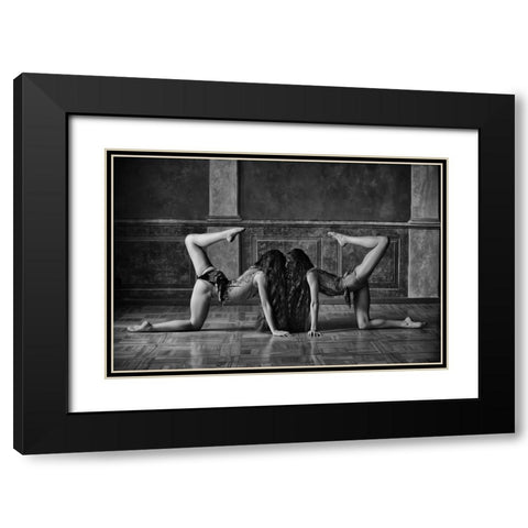 Twins Black Modern Wood Framed Art Print with Double Matting by Kapsha, Eduards
