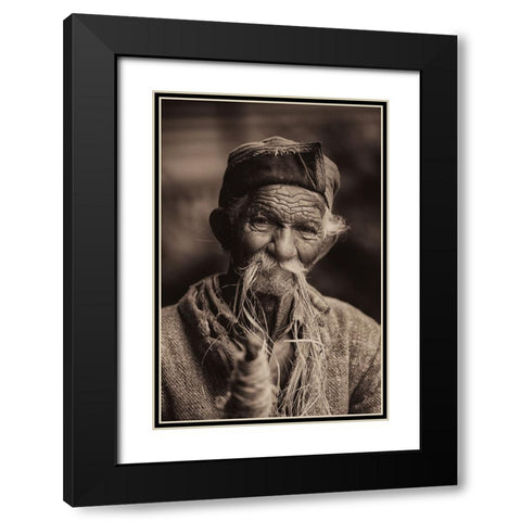 Portrait of a herder Black Modern Wood Framed Art Print with Double Matting by Swapnil
