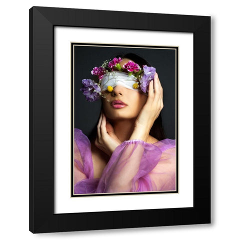 flowers Black Modern Wood Framed Art Print with Double Matting by Kazamil, Farid