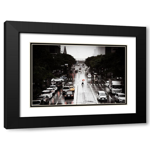 Rainy Day-Yokohama Black Modern Wood Framed Art Print with Double Matting by Kiri, Reiko