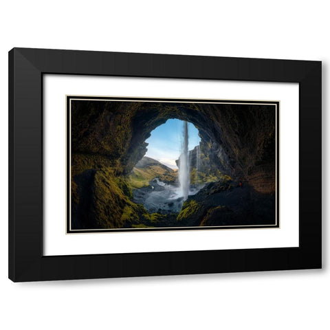 Kvernufoss I Black Modern Wood Framed Art Print with Double Matting by Lopez, Bartolome
