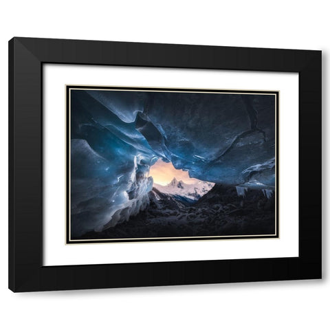 Ice Cave And Snow Mountain Black Modern Wood Framed Art Print with Double Matting by Ye, Ningyun