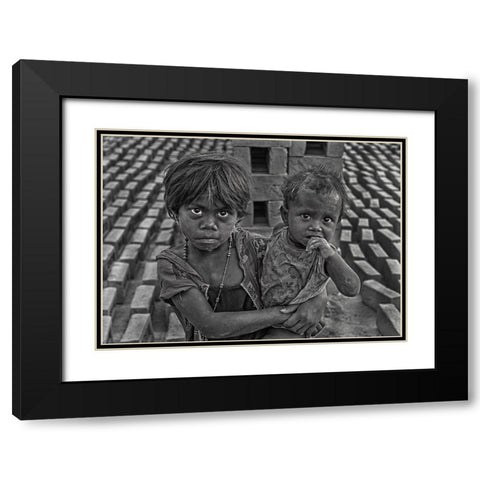 Siblings Black Modern Wood Framed Art Print with Double Matting by Das, Mousumi