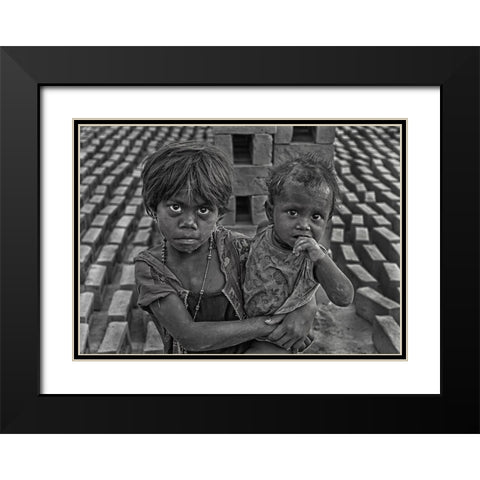 Siblings Black Modern Wood Framed Art Print with Double Matting by Das, Mousumi