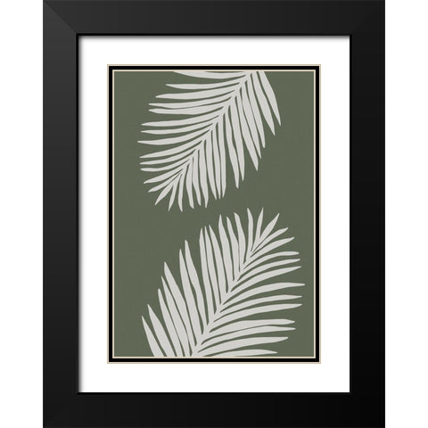 PALM LEAF 06 GREEN WHITE Black Modern Wood Framed Art Print with Double Matting by 1x Studio