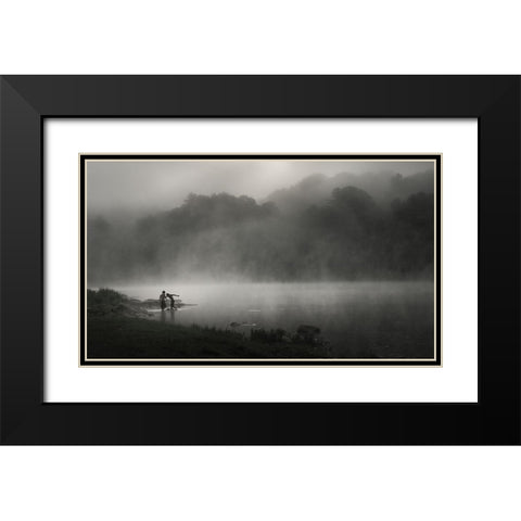 Misty RIVer Black Modern Wood Framed Art Print with Double Matting by Zeng, Kenneth