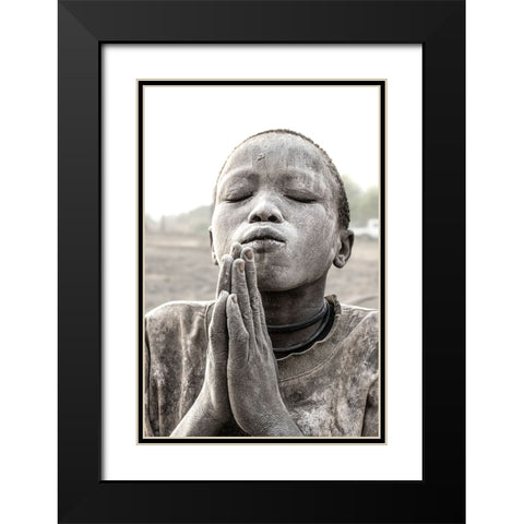 Praying Black Modern Wood Framed Art Print with Double Matting by Molina, Elena