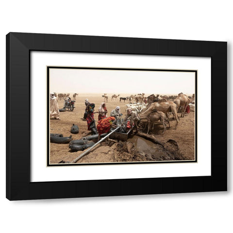 So Much ActIVity Around The Well At Borkou Desert-Tchad Black Modern Wood Framed Art Print with Double Matting by Molina, Elena