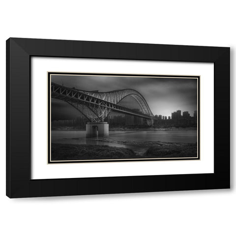 Chaotianmen Bridge Black Modern Wood Framed Art Print with Double Matting by Wang, Alvin