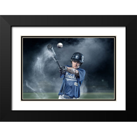 Baseballhit Black Modern Wood Framed Art Print with Double Matting by Egger, Marcel