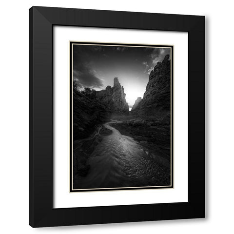 Onion Creek Black Modern Wood Framed Art Print with Double Matting by P., Ruiqing