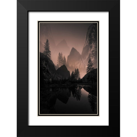 Foggy Mountain Black Modern Wood Framed Art Print with Double Matting by Deng, Larry
