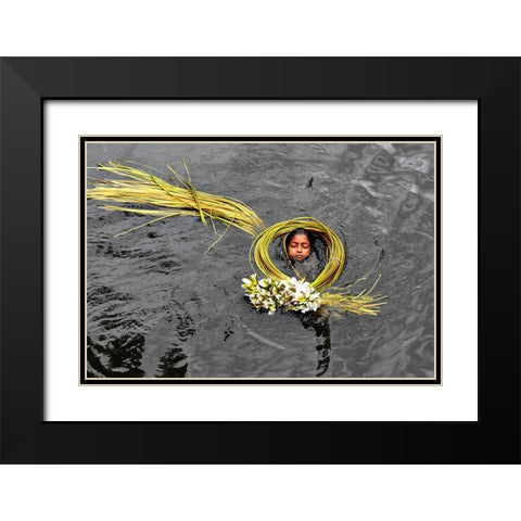 Lily Girl Black Modern Wood Framed Art Print with Double Matting by Mahabub Hossain, Md