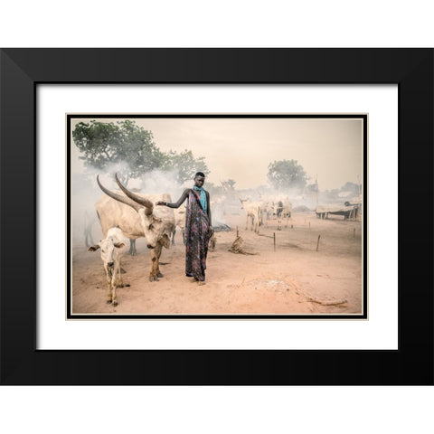 Mundari Woman Herder Black Modern Wood Framed Art Print with Double Matting by Cole, Trevor