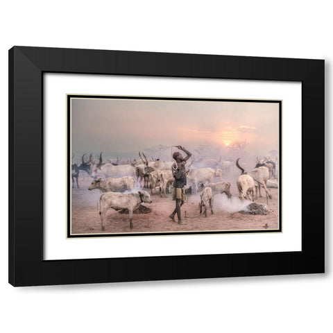 Boy Herder Black Modern Wood Framed Art Print with Double Matting by Cole, Trevor