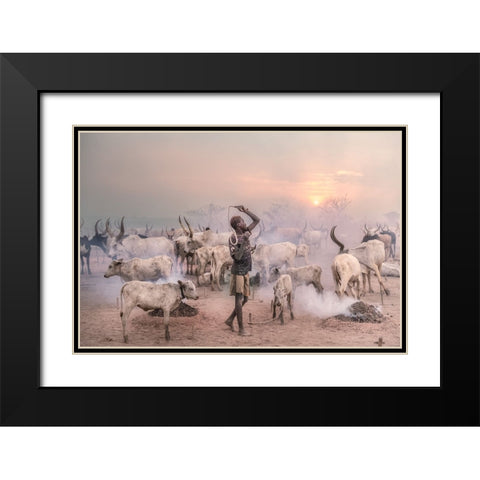 Boy Herder Black Modern Wood Framed Art Print with Double Matting by Cole, Trevor