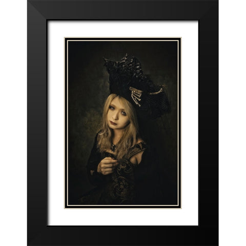 Bloody Rose Black Modern Wood Framed Art Print with Double Matting by Koiki
