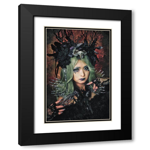 Bloody Rose Black Modern Wood Framed Art Print with Double Matting by Koiki