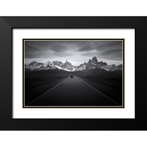 Between Fitz Roy And Cerro Torre Black Modern Wood Framed Art Print with Double Matting by Xu, Leah