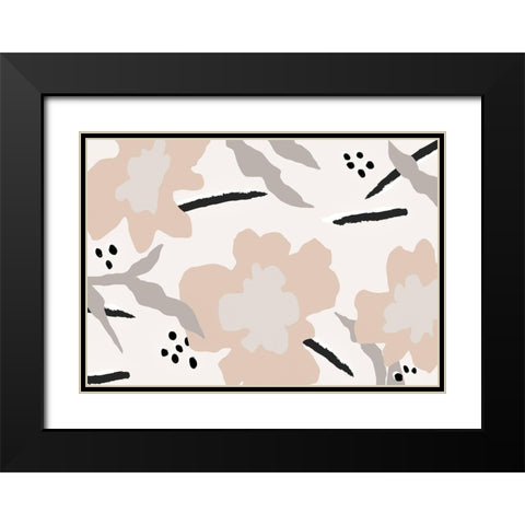 Flowers and lines Black Modern Wood Framed Art Print with Double Matting by 1x Studio II