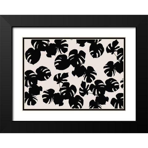 Monstera Leaves Black Black Modern Wood Framed Art Print with Double Matting by 1x Studio II