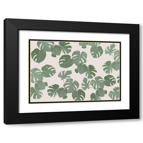 Monstera Leaves Black Modern Wood Framed Art Print with Double Matting by 1x Studio II