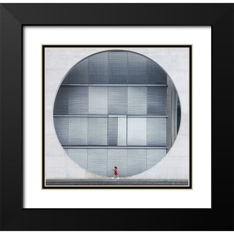 Walking In A Circle Black Modern Wood Framed Art Print with Double Matting by De Hoog, Roelof