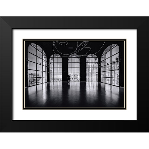 Balcony on Milan Black Modern Wood Framed Art Print with Double Matting by Tagliarino, Marco