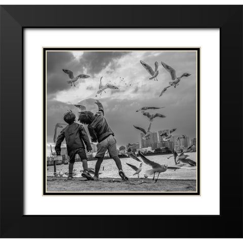 Tokyo Bay Area Black Modern Wood Framed Art Print with Double Matting by Sirou.Minami