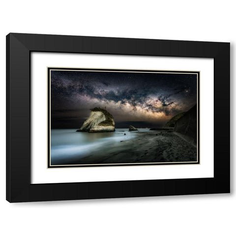 Milky Way Over The Beach Black Modern Wood Framed Art Print with Double Matting by Suzuki, Daiki