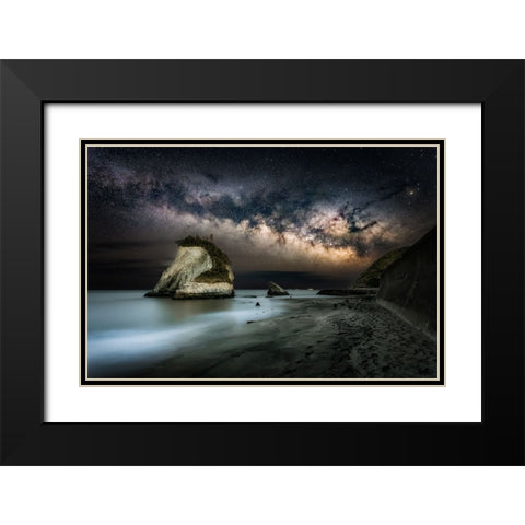 Milky Way Over The Beach Black Modern Wood Framed Art Print with Double Matting by Suzuki, Daiki