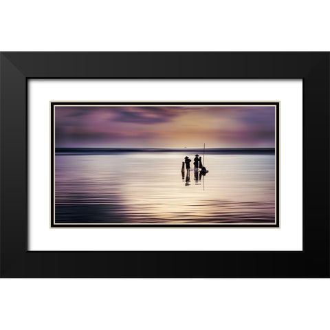 The Fishermen Black Modern Wood Framed Art Print with Double Matting by Herlihy, Diarmuid