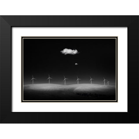 Windmills Black Modern Wood Framed Art Print with Double Matting by Xu, Tony
